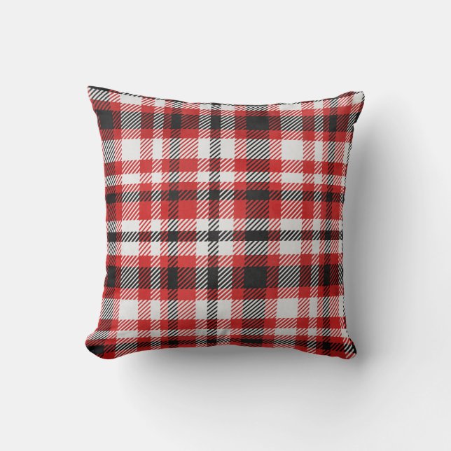 Coussin Carreaux Rouge, Noir et Blanc avec Fête Classique (Recto)