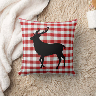 Coussin Carreaux rouges avec cerfs noirs
