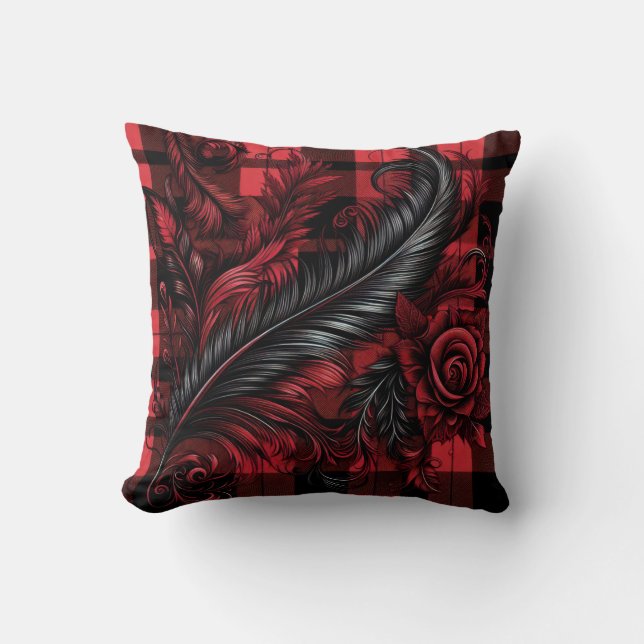 Coussin carreaux rouges de noël élégants floraux (Recto)