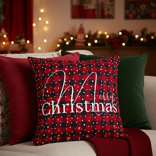 Coussin Carreaux rouges et noirs avec des étoiles (Créateur téléchargé)