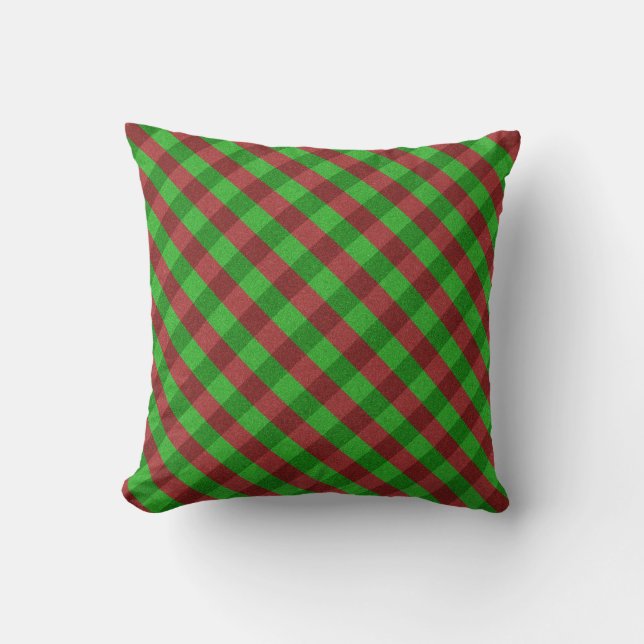 Coussin Carreaux Rouges et Verts Pailletés (Recto)