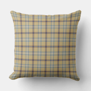 Coussin Carreaux Tan et Bleu Wedgewood