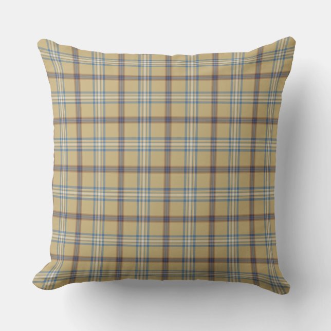 Coussin Carreaux Tan et Bleu Wedgewood (Recto)