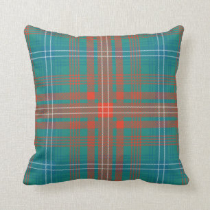 Coussin Carreaux Tartan Orange Turquoise Clan Wilson Plaid