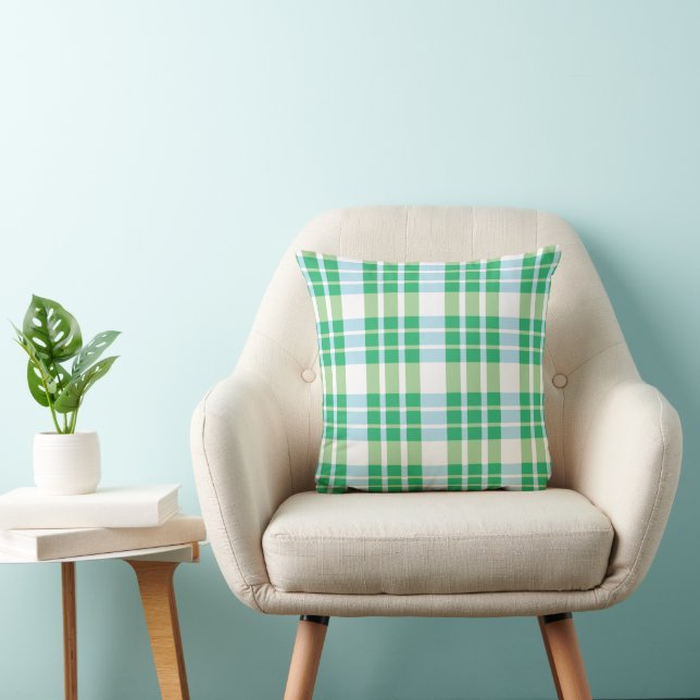Coussin Carreaux Tartan Vert  (Chaise)