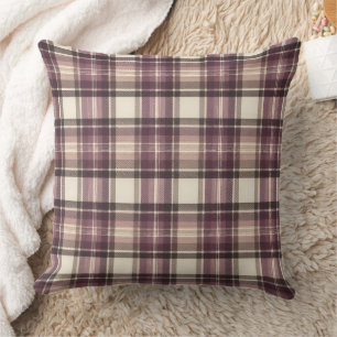 Coussin Carreaux Tartan Violet Pêche & Crème Vintage