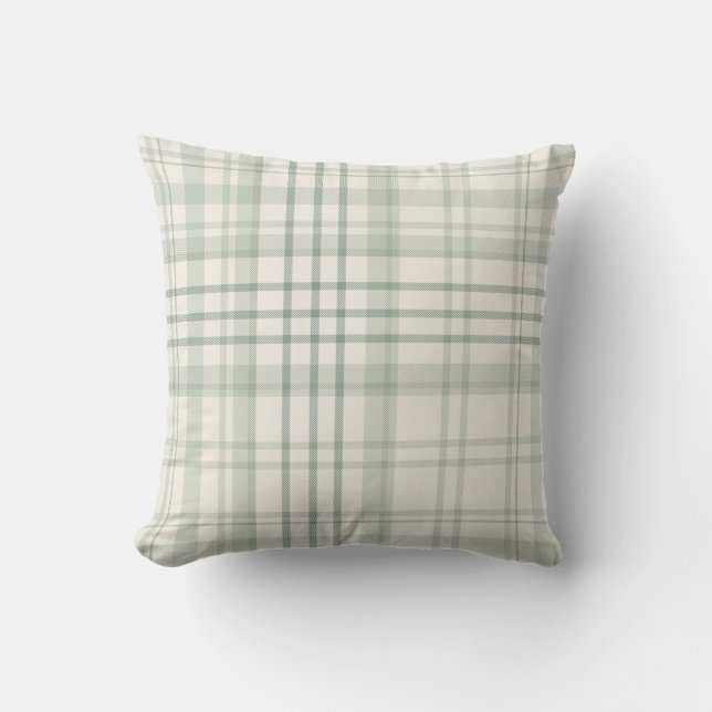 Coussin Carreaux Vert Beige Neutre (Recto)