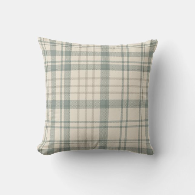 Coussin Carreaux Vert Beige Neutre (Recto)