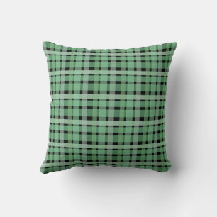 Coussin Carreaux Vichy Tartan Vert Rayures Sur Fond Noir