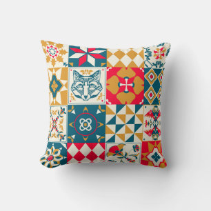 Coussin Carrelage bleu : Arrière - plan Vintage en mosaïqu