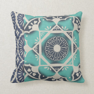 Coussin Carrelage bleu Batik II