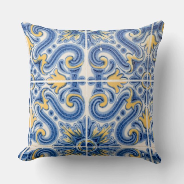 Coussin Carrelage bleu et jaune, Portugal (Recto)