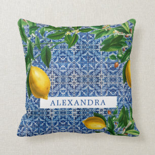 Coussin Carrelage bleu méditerranéen Lemons Chic Moderne