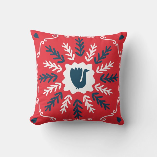 Coussin Carrelage de Noël Folk Doodle Art (Recto)