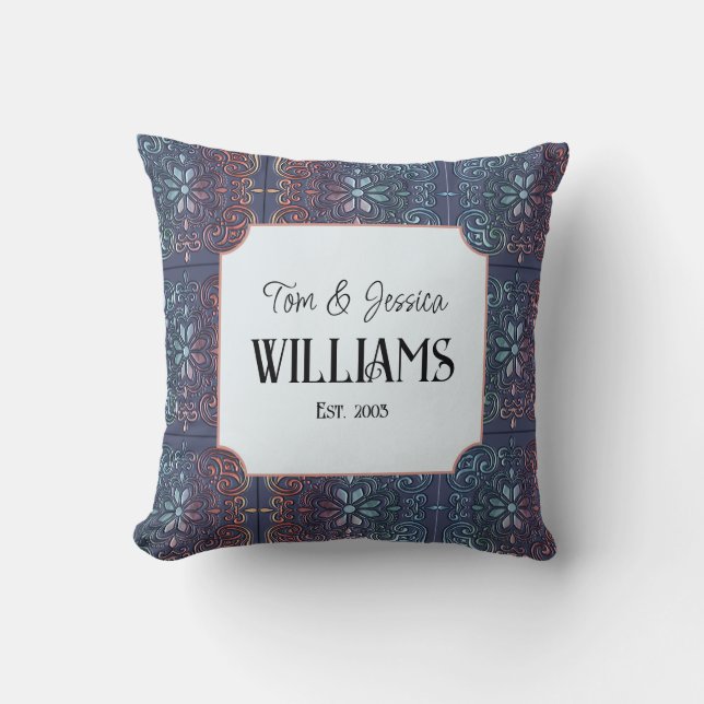 Coussin Carrelage décoratif bleu personnalisé (Recto)