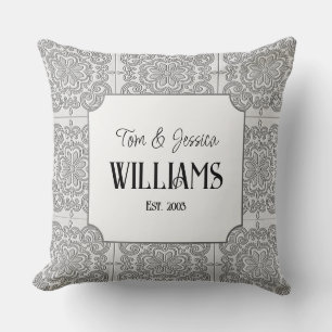 Coussin Carrelage décoratif gris et blanc personnalisé