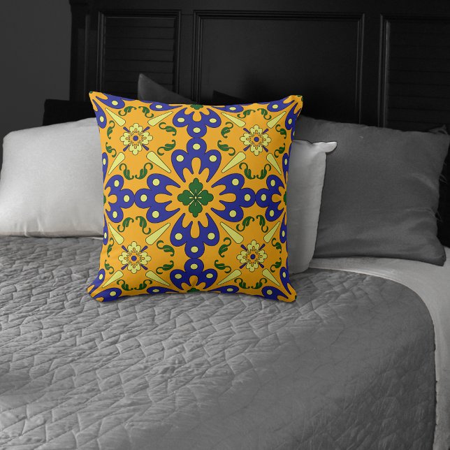 Coussin Carrelage espagnol orange bleu jaune Motif (Créateur téléchargé)
