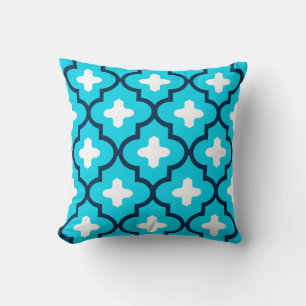 Coussin Carrelage marocain classique, Indigo et Sky Blue