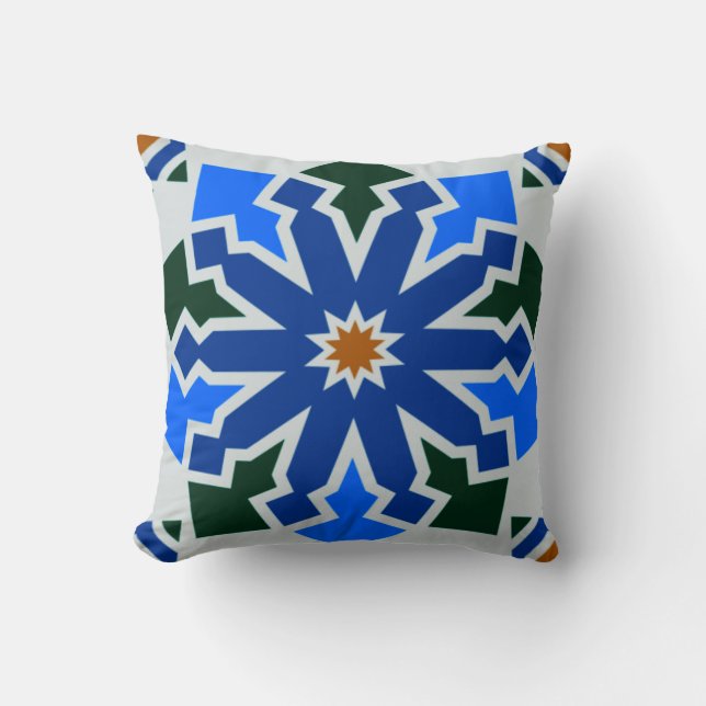 Coussin Carrelage marocain Fleur de mosaïque arabe Art géo (Recto)
