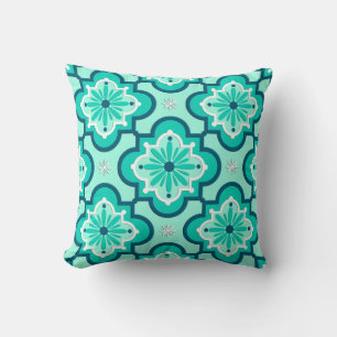 Coussin Carrelage marocain Motif, Aqua et Turquoise