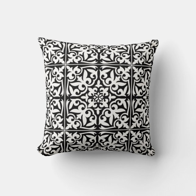 Coussin Carrelage marocain - noir avec arrière - plan blan (Recto)