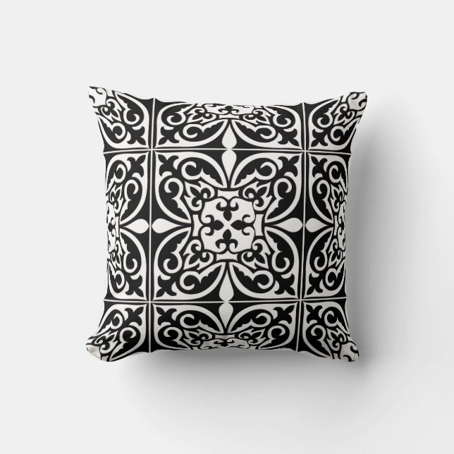 Coussin Carrelage marocain - noir avec arrière - plan blan (Recto)