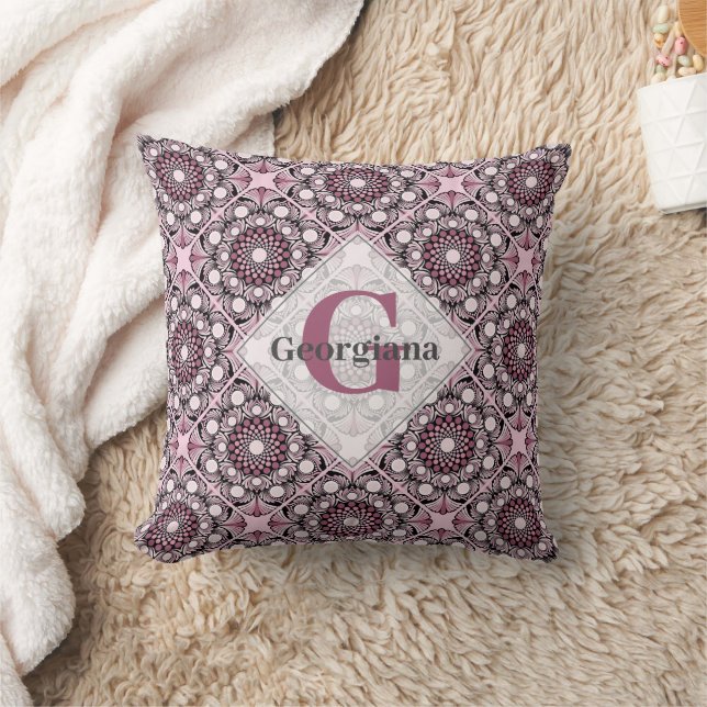 Coussin Carrelage monogramme Rose de cerise en fleurs Mand (Couverture)