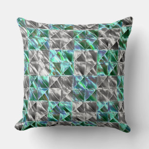 Coussin Carrelage vert menthe à argent ou échecs tachés