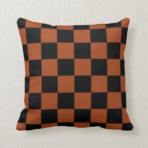 Coussin Carrés à carreaux noirs et orange Buffalo Plaid