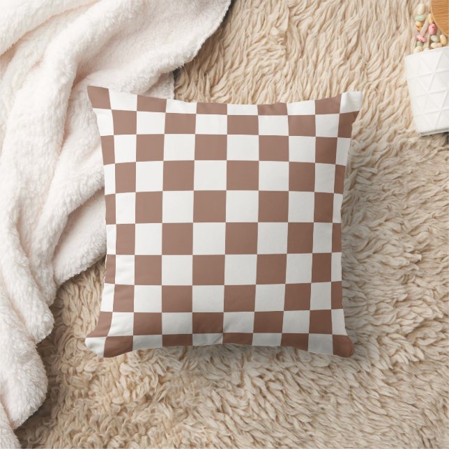 Coussin Carrés à damier marron moka blanc géométrique rétr (Couverture)
