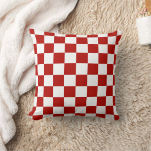 Coussin Carrés à damier rouge blanc géométrique rétro