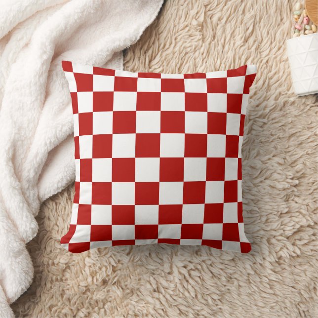 Coussin Carrés à damier rouge blanc géométrique rétro (Couverture)