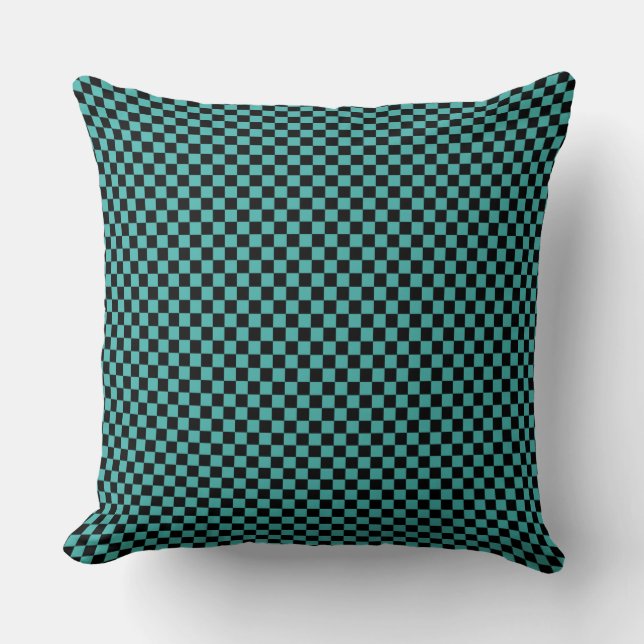 Coussin Carrés à damier vert-de-gris et noir (Recto)