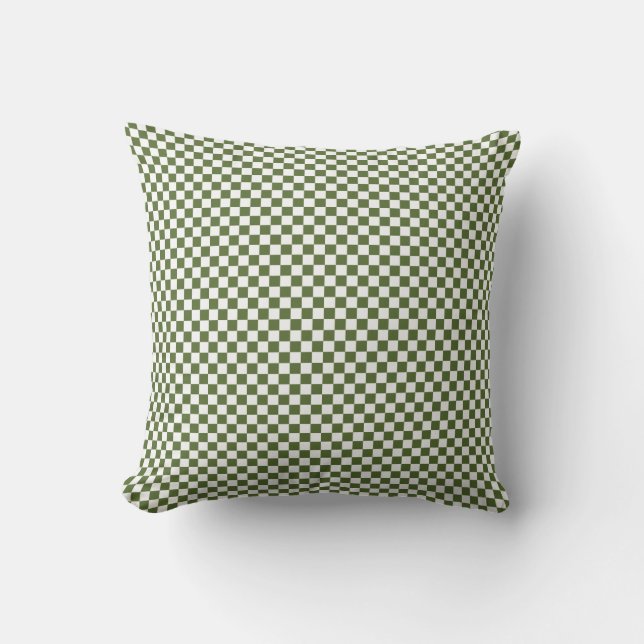 Coussin Carrés à damier vert olive et blanc (Recto)