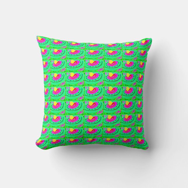 Coussin Carrés à motifs multiples en vert jaune et rouge (Recto)