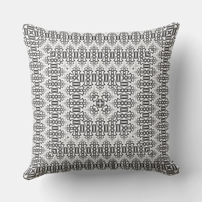 Coussin Carrés ajourés art déco rétro noir blanc (Verso)