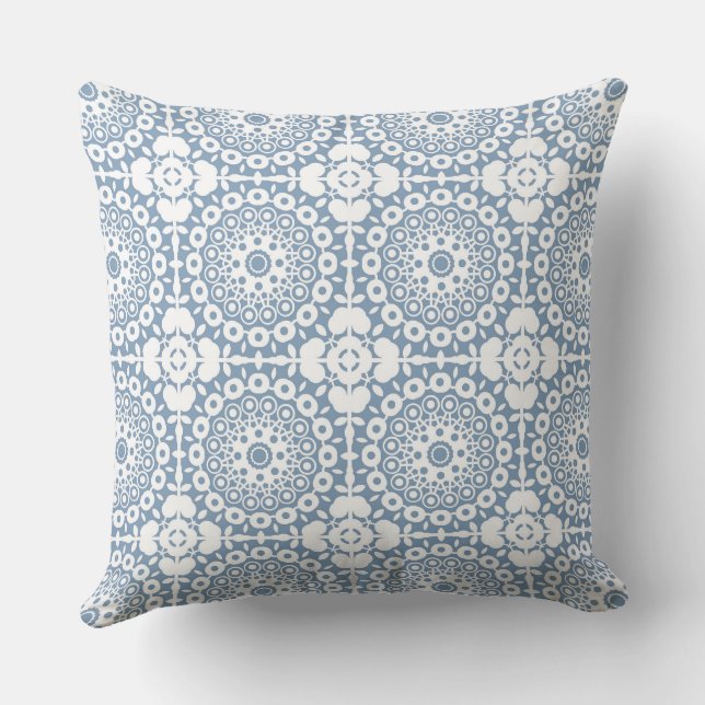 Coussin carrés blancs bl sur fond bleu clair (Verso)