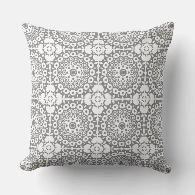 Coussin Carrés blancs dentés sur un arrière - plan gris cl (Recto)