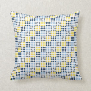 Coussin Carrés bleu marine, bleu clair, jaune et gris