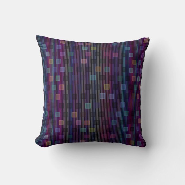 Coussin Carrés bleus, verts, violets, roses avec des rayur (Recto)