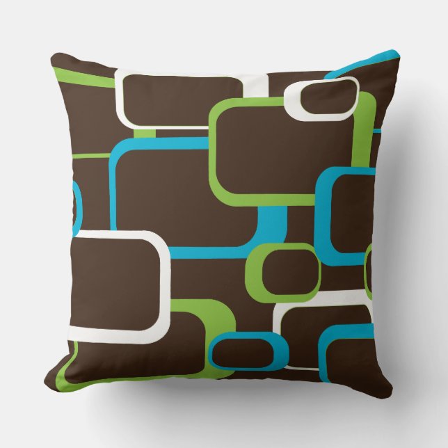 Coussin Carrés Brown Vert Bleu Blanc Rétro (Recto)