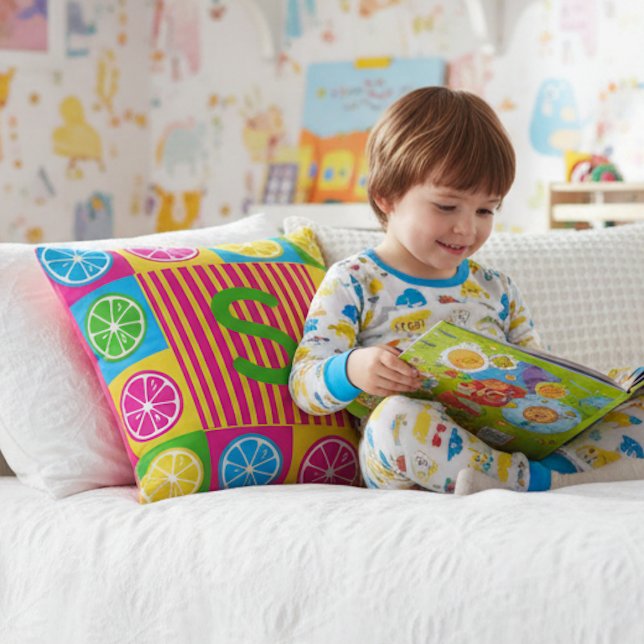 Coussin Carrés Citrus Gras S Initial Vibrant (Créateur téléchargé)
