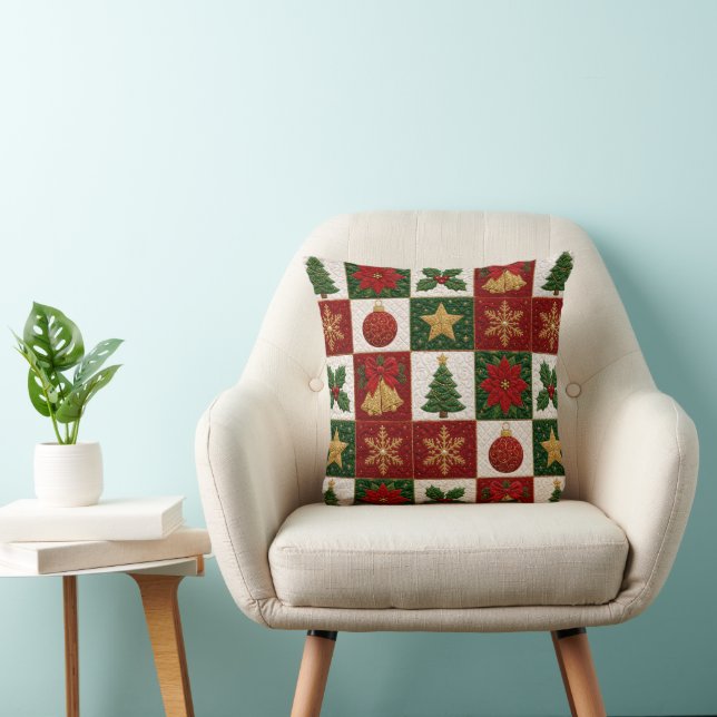 Coussin Carrés de courtepointe de Noël (Chaise)