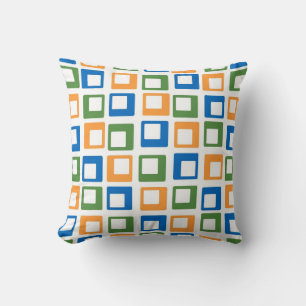 Coussin Carrés de mosaïque rétro   Bleu vert orange