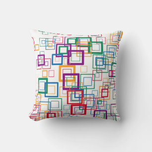 Coussin Carrés de mosaïque rétro   Multi-couleurs sur blan