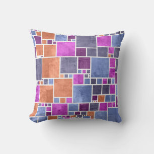 Coussin Carrés de mosaïque rétro Vintage gris violet ora
