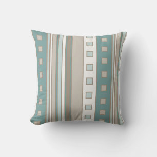 Coussin Carrés et rayures géométriques, Turquoise, Brown S