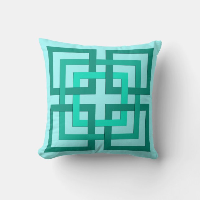 Coussin Carrés géométriques modernes, Aqua et Turquoise (Recto)