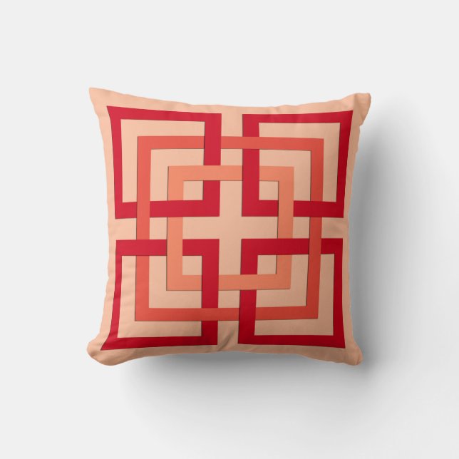 Coussin Carrés géométriques modernes, Coral Orange & Manda (Recto)
