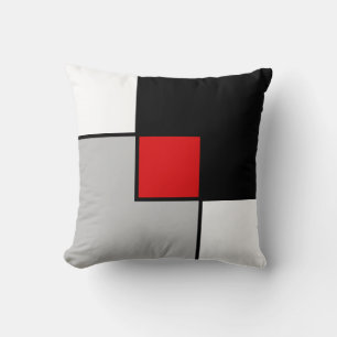 Coussin Carrés gris rouge noir modernes